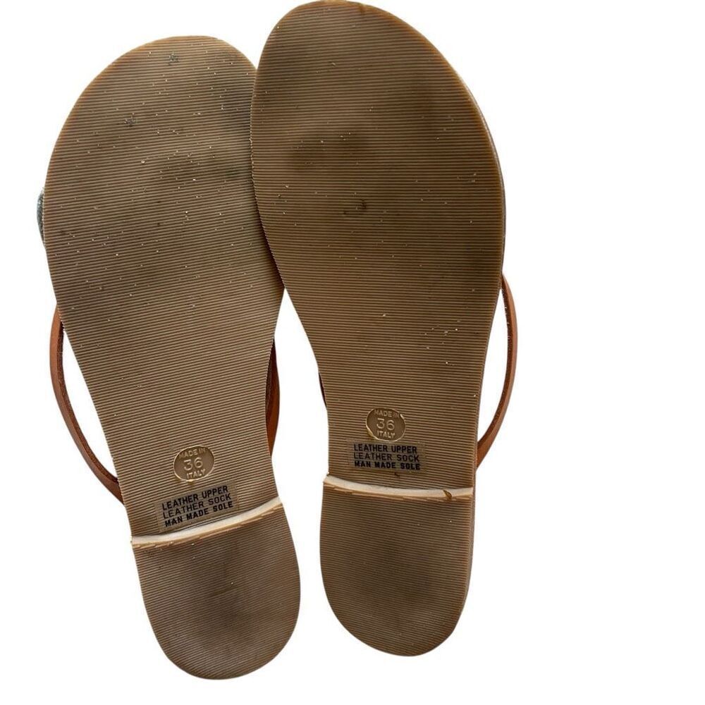 Sundance Blue Leather Flower Sandals Women’s Size 6, Italy Sz 36 Flip Flops - Picture 3 of 5